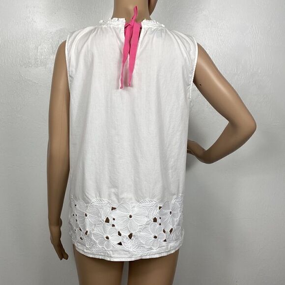 Talbots White Cotton Eyelet Floral Pattern Tie Neck Top Blouse Size M - Picture 3 of 7